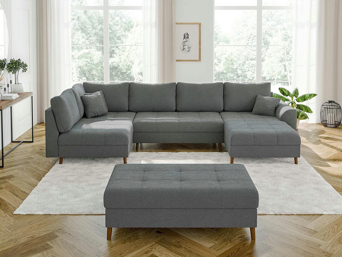 WOHNLANDSCHAFT inkl. Hocker Henrik Grau Boucle - Braun/Grau, Holz/Textil (310/81/161cm) - S-Style Möbel
