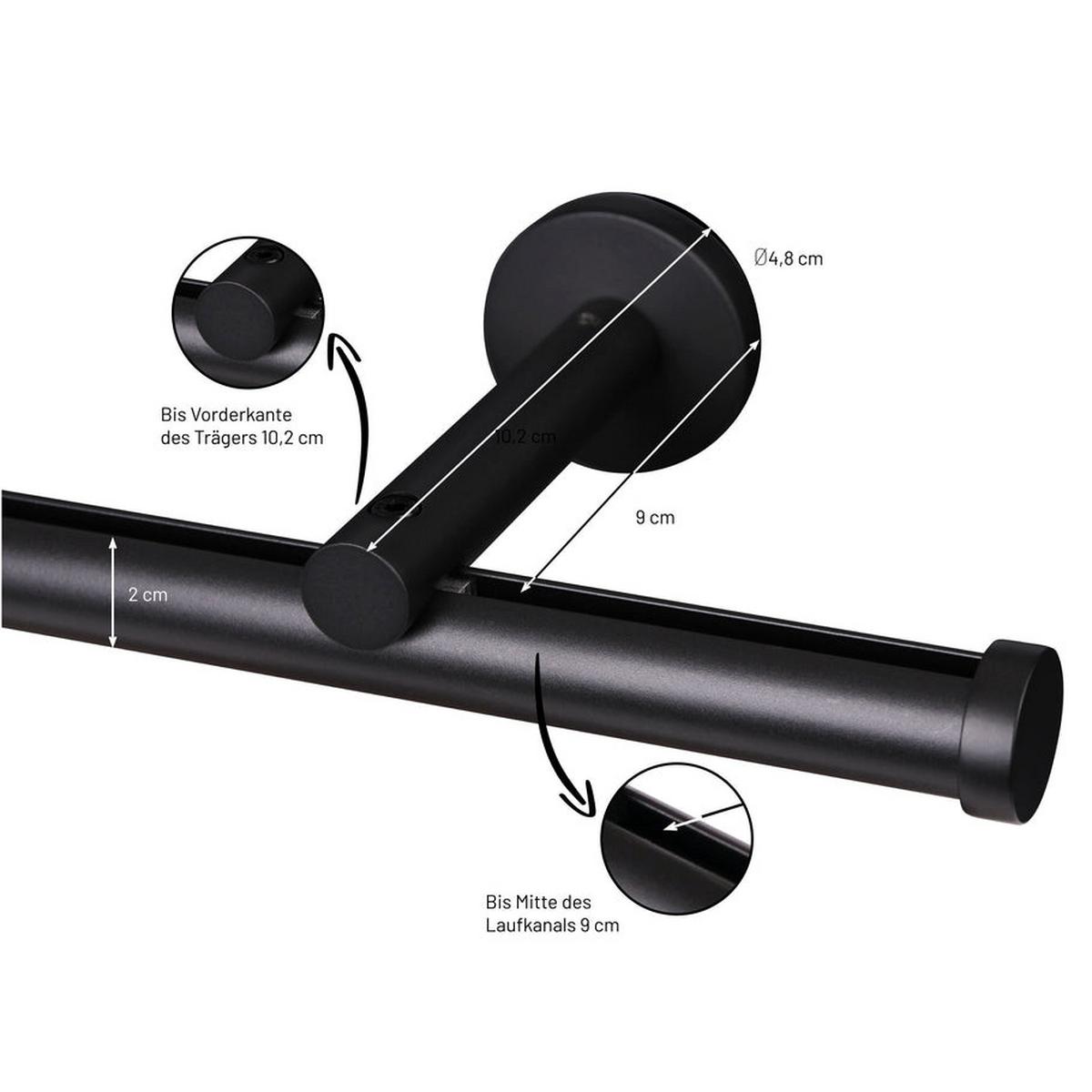 GARDINENSTANGE Innenlauf 1-lauf Kappe - Schwarz, Metall (80cm) - Deco-Raum