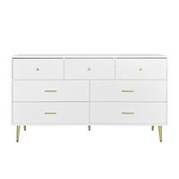 SIDEBOARD mit 6 Schubladen und Goldenen Akzenten, 140/35/76cm - Weiß, Holzwerkstoff/Metall (140/76/35cm) - Urban Meuble
