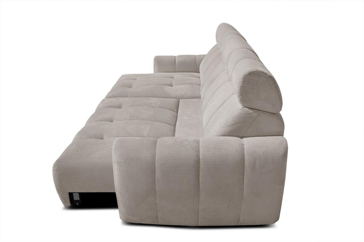 ECKSOFA KIMI 3-Sitzer, ausziehbarer Sitz, verstellbare Kopfstützen, beige - Beige/Schwarz, Holzwerkstoff/Textil (270/160cm) - Wozimo