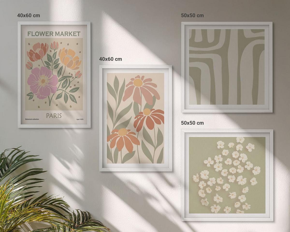 BILDER SET 4er Set - 50x50 cm & 40x60 cm Weißer Rahmen - Botanische Motive, Pariser Minimalismus - Weiß, Kunststoff (50/50cm) - TULUP