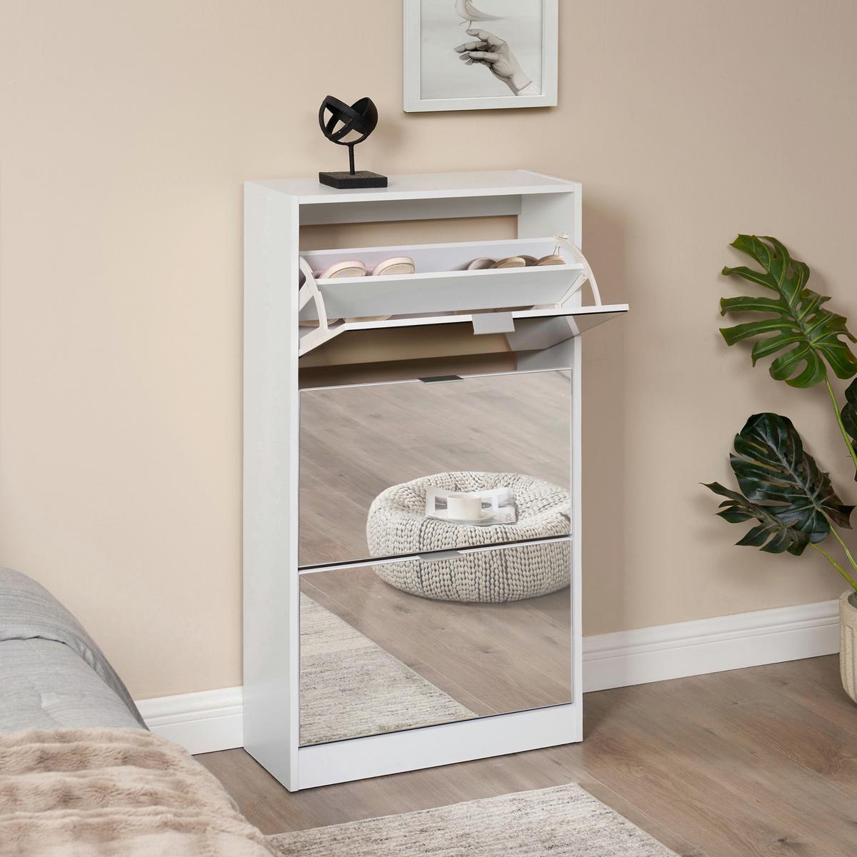 SCHUHKIPPER Kragerø - Weiß, Holzwerkstoff (60/115/24cm) - [en.casa]