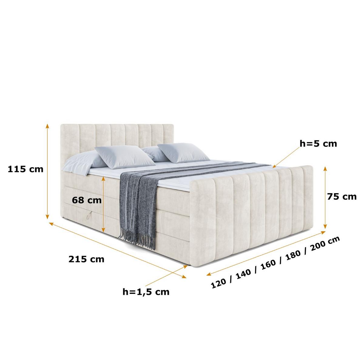 BOXSPRINGBETT OTTA-Z KING - 140x200 - H3/H4 - Creme - Creme, Holzwerkstoff (140/200cm) - ALTDECOR