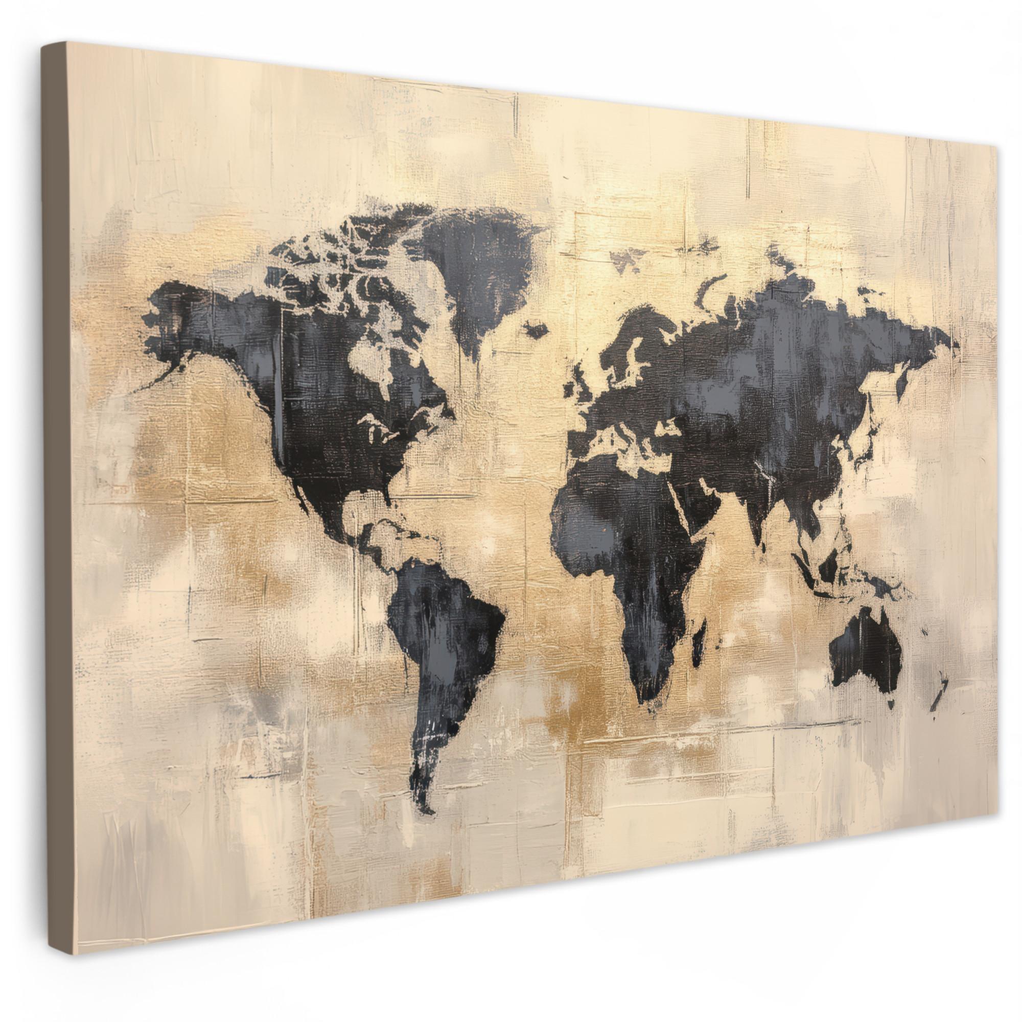 LEINWANDBILD Weltkarte - Gold - Schwarz - Abstrakt XXL 150x100 cm - Kupferfarben, Textil (150/100cm) - MuchoWow