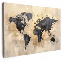 LEINWANDBILD Weltkarte - Gold - Schwarz - Abstrakt Gemälde 60x40 cm - Kupferfarben, Textil (60/40cm) - MuchoWow
