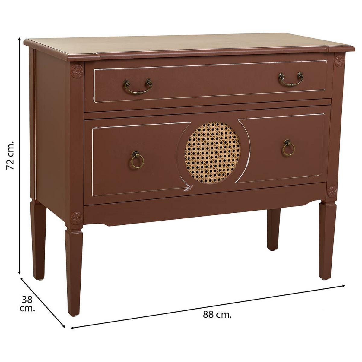 KOMMODE aus braunem Holz und Rattan, 88x38x72 cm - Braun, Holz (88/72/38cm) - Wanderlust