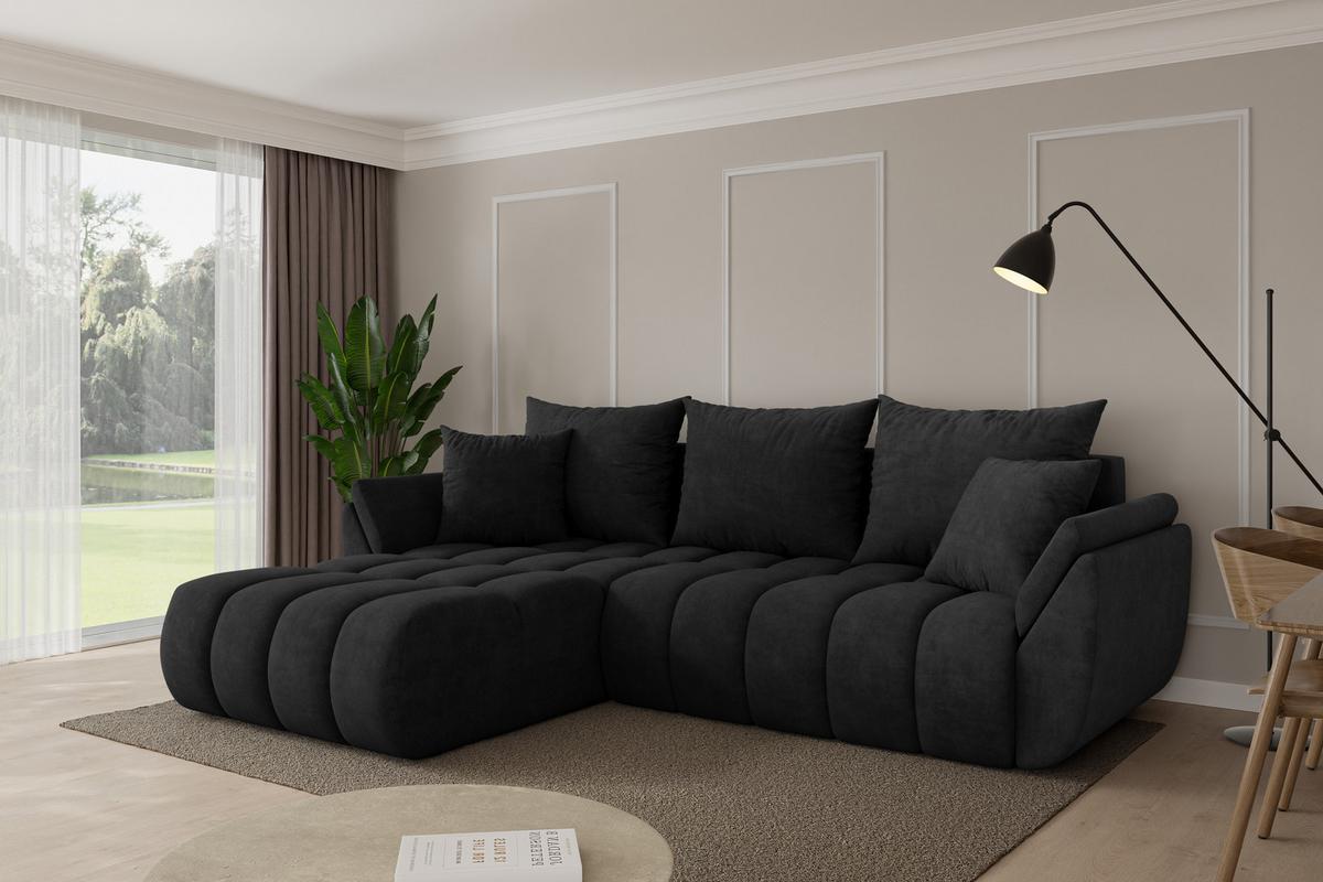 ECKSOFA mit Schlaffunktion Ottomane Links TOKO-L-v1 277x194x86 Schwarz Velours - Schwarz, Holzwerkstoff/Kunststoff (277/194cm) - ALTDECOR
