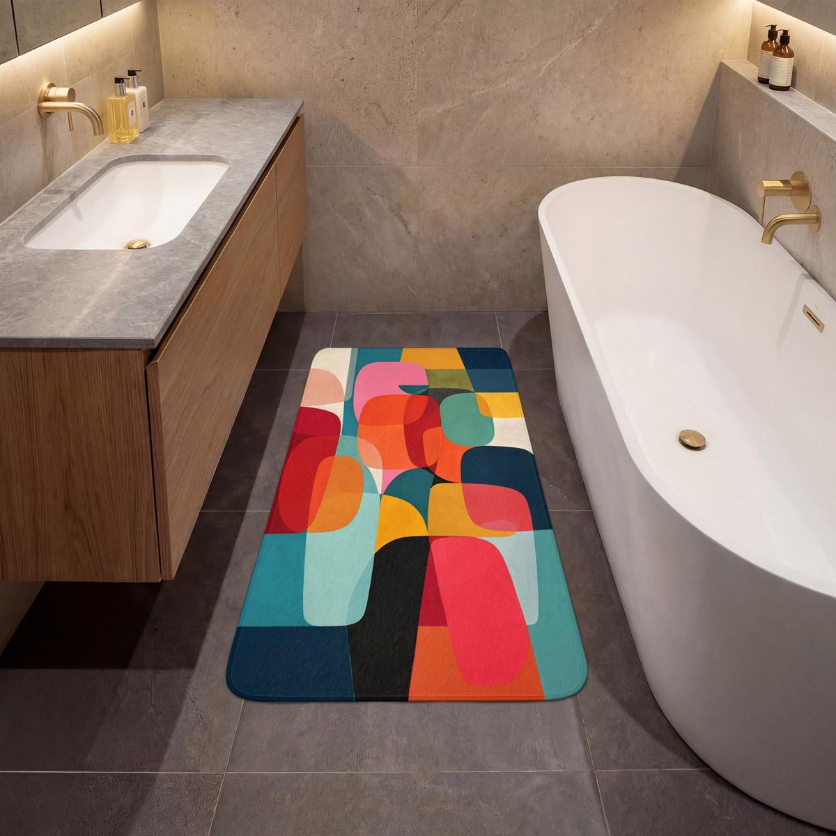 BADEMATTE Formen - Bunt - Abstrakt - Flugzeuge 60x120 cm - Multicolor, Textil (60/120cm) - OnlyWow