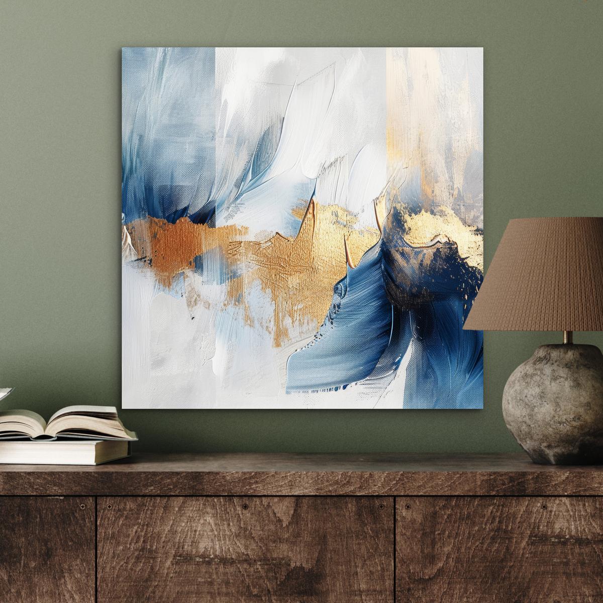 METALLBILD Gold - Blau - Aquarell - Kunst - Modern 50x50 cm - Hellblau, Metall (50/50cm) - MuchoWow