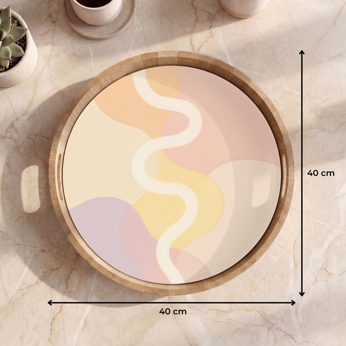 TABLETT Gewellte Formen - Abstrakt - Pastell 40x40 cm - Beige, Holz (40/5/5cm) - OnlyWow