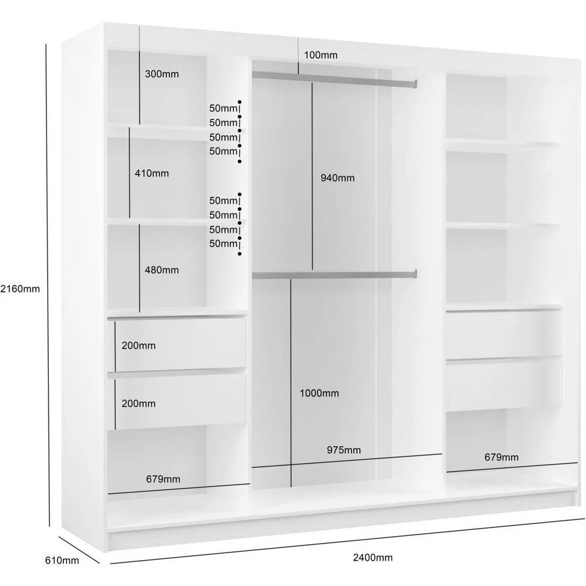SCHWEBETÜRENSCHRANK Debra II mit Schubladen und Spiegel 240/216/61 Walnuss - Walnussfarben, Holzwerkstoff (240/216/61cm) - Beautysofa