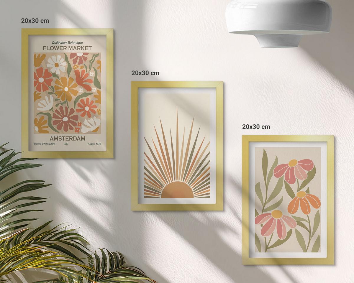 BILDER SET 3er Set - 20x30 cm Goldrahmen - Pastellfarbene Sonnenblumen - Goldfarben, Kunststoff (20/30cm) - TULUP