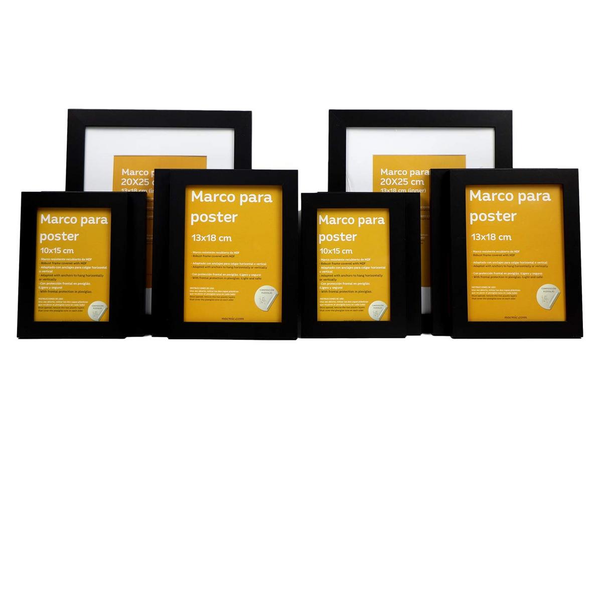 RAHMEN Set mit 10 aus MDF und Acrylglas Schutz und Aussteller für Fotografien, Bilder, Poster, Gemälde Farbe Schwarz 20x25, 13x18, 10x15 cm - Schwarz, Holz (20/3cm) - Nacnic