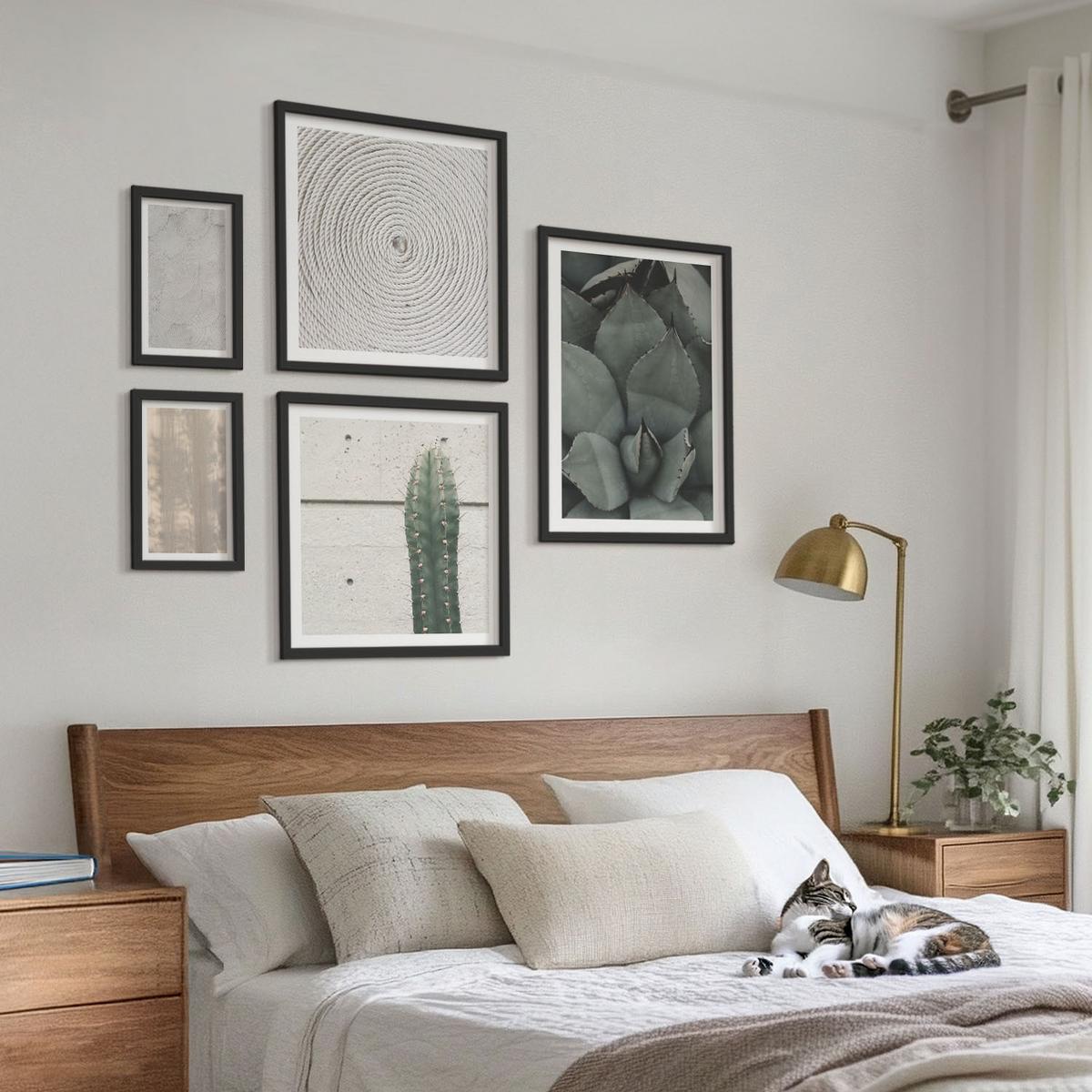 BILDER SET 5er Set - 50x50 cm & 20x30 cm & 40x60 cm Schwarzer Rahmen - Sommerliche Texturen aus den Tropen - Schwarz, Kunststoff (40/60cm) - TULUP