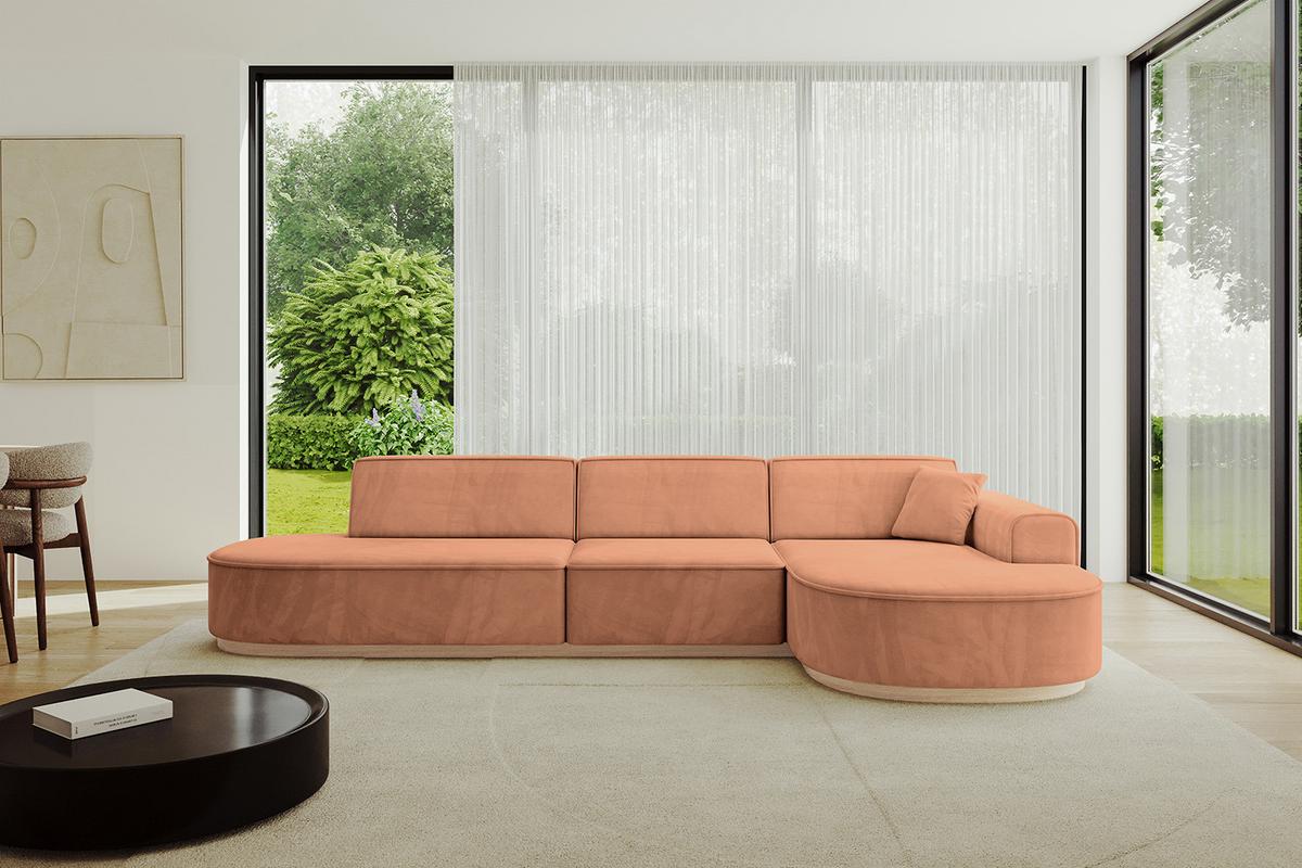 ECKSOFA Ottomane Rechts MARI-L2-v1 - 328x171x83 cm Orange Velours - Orange, Holzwerkstoff/Textil (171/328cm) - ALTDECOR