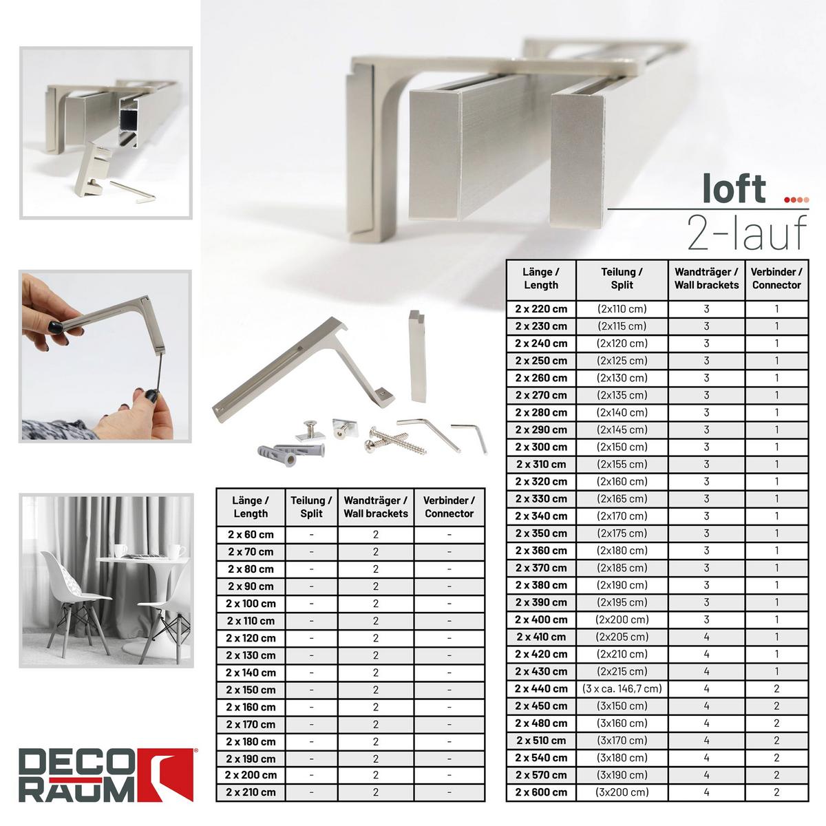 GARDINENSCHIENE 2-lauf Loft - Silberfarben, Metall (350cm) - Deco-Raum
