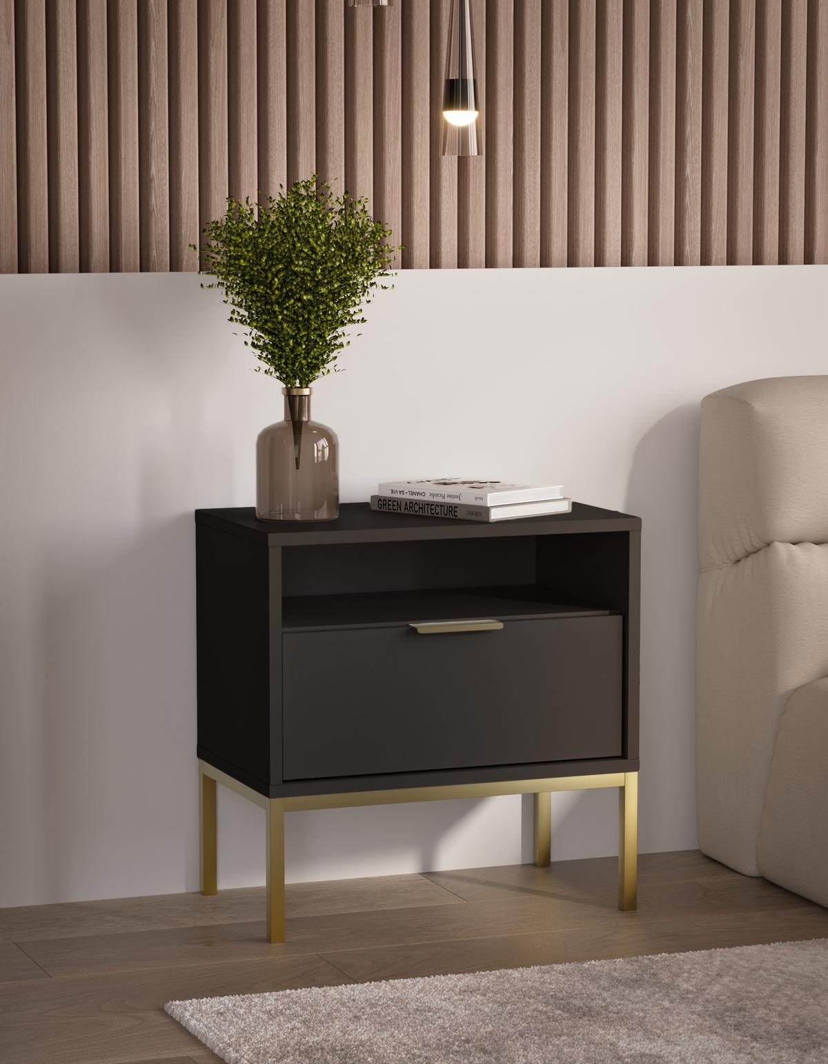 NACHTSCHRANK Austin 33/56,4/55 cm - Goldfarben/Schwarz, Holzwerkstoff (33/56/55cm) - RAUMHIRSCH FURNITURE