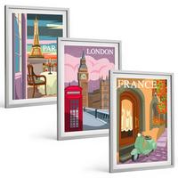BILDER SET 3er Set - 40x60 cm Silberner Rahmen - Ansichten Paris London Retro - Silberfarben, Kunststoff (40/60cm) - TULUP