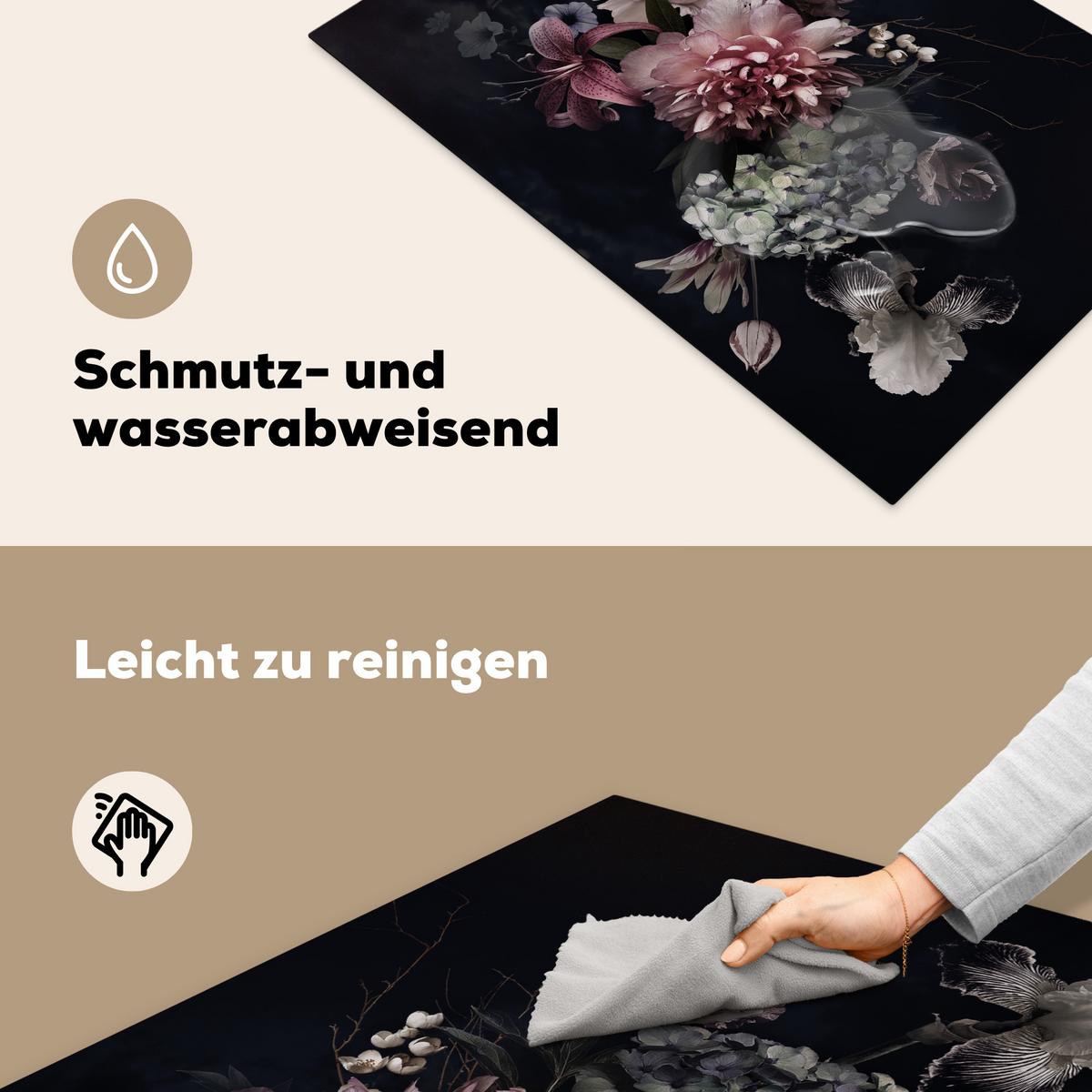HERDABDECKPLATTE Blumen - Vintage - Pastell - Rosa - Weiß Induktionsschutz 80x52.2 cm - Altrosa, Kunststoff (80.2/52.2/0.2cm) - MuchoWow