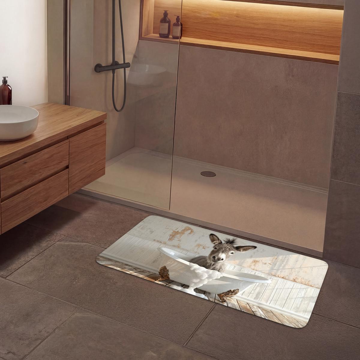 BADEMATTE Esel - Tiere - Badewanne - Schaumstoff 120x60 cm - Creme, Textil (120/60cm) - OnlyWow