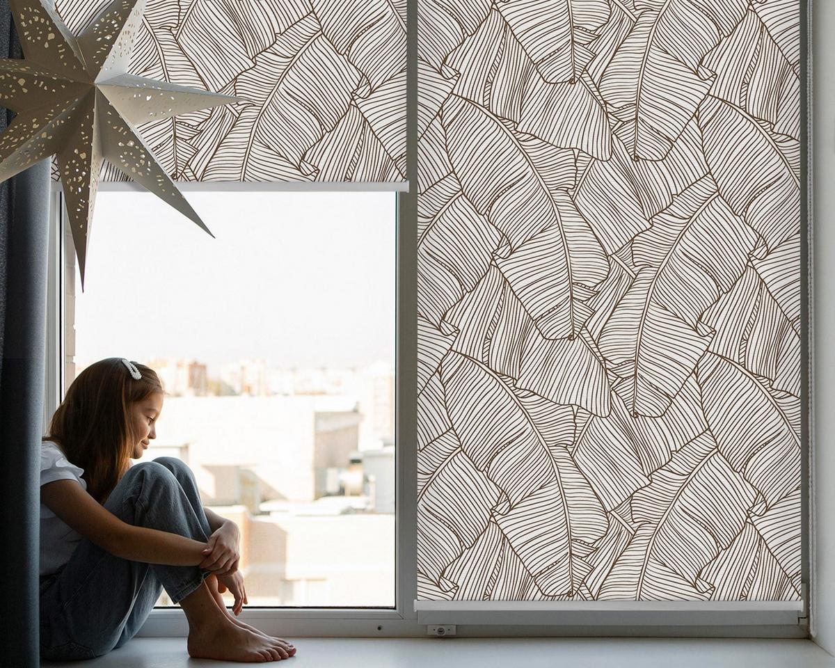 INNENROLLO - Fensterrollo - Rollo - 150x140 cm - Gezeichnete Palmblätter - Grau, Kunststoff (150/140/0.5cm) - TULUP