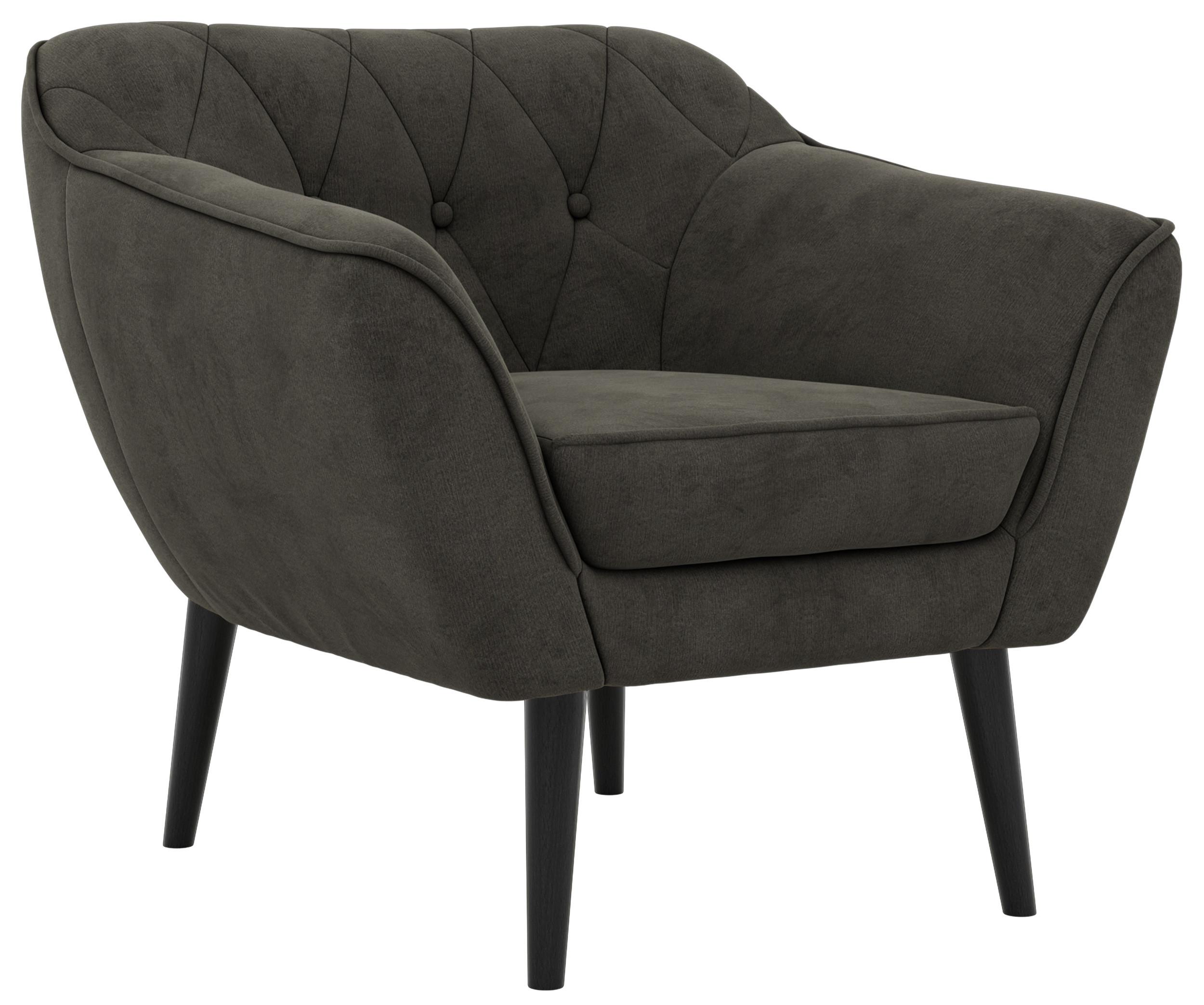 SESSEL PIRS - Dunkelgrau Velvet - Schwarze Beine - Dunkelgrau/Schwarz, Holzwerkstoff/Textil (80/75/74cm) - MKS