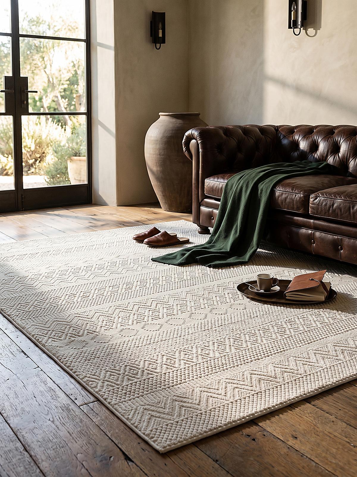 TEPPICH Kurzflor KASOS Waschbar Gestreift Polyester Creme 120 x 170 cm - Beige, Textil (120/170cm) - KADIMA DESIGN