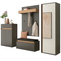 GARDEROBEN-SET 5-teilig Grau, Eiche Wotan 265 cm, Flurgarderobe mit viel Stauraum - Eiche Wotan/Schwarz, Glas/Holzwerkstoff (265/200/40cm) - Furn.Design