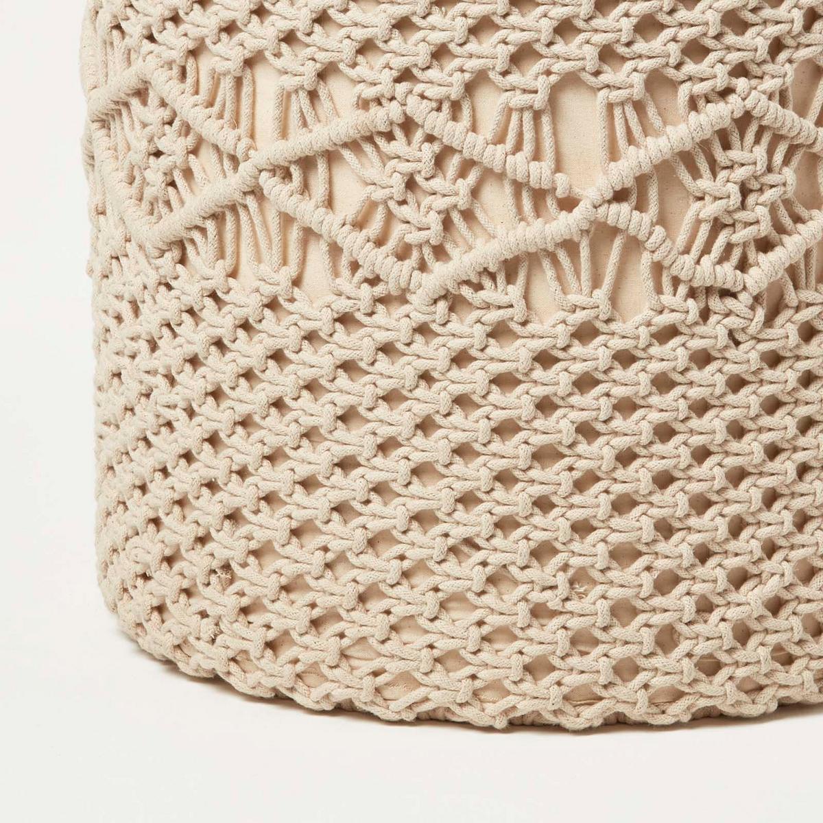 SITZPOUF Astrid rund, natur im Makramee-Stil, 40/40/42 cm - Naturfarben, Textil (40/42/40cm) - Homescapes