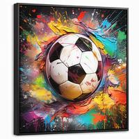 LEINWAND Bilder mit Rahmen - Fußball - Farbe - Farben - Schwarz - Weiß - 50x50 - Weiß, Textil (50/50cm) - MuchoWow