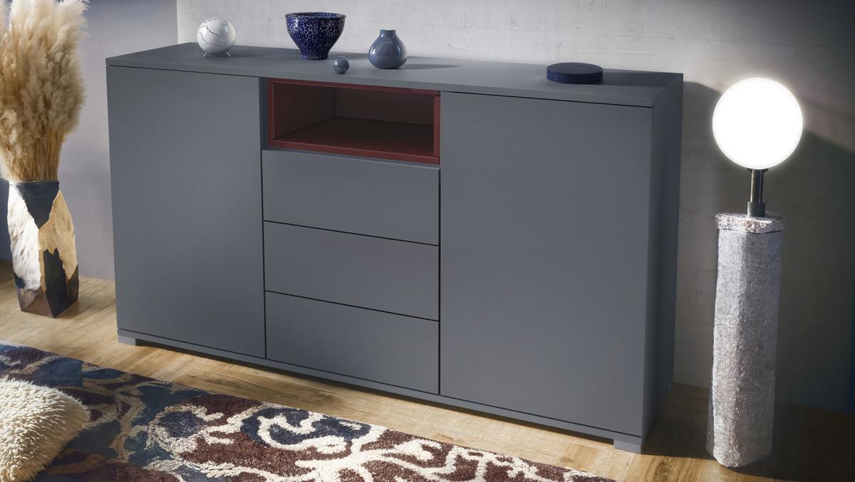 SIDEBOARD Skadu Bordeaux Hochglanz - Bordeaux/Anthrazit, Holzwerkstoff (138.5/75.5/35cm) - Vladon