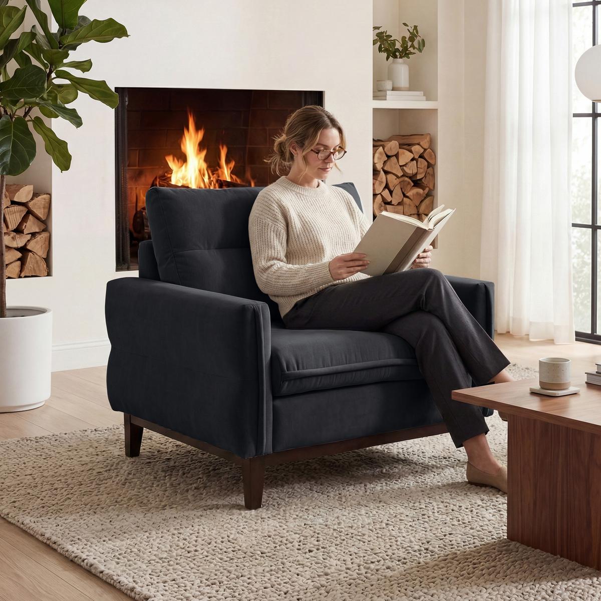 SESSEL Belweder, 94 cm, Dunkelgrau, Velourstoff - Wengefarben/Dunkelgrau, Holz/Textil (94/95/94cm) - Beautysofa