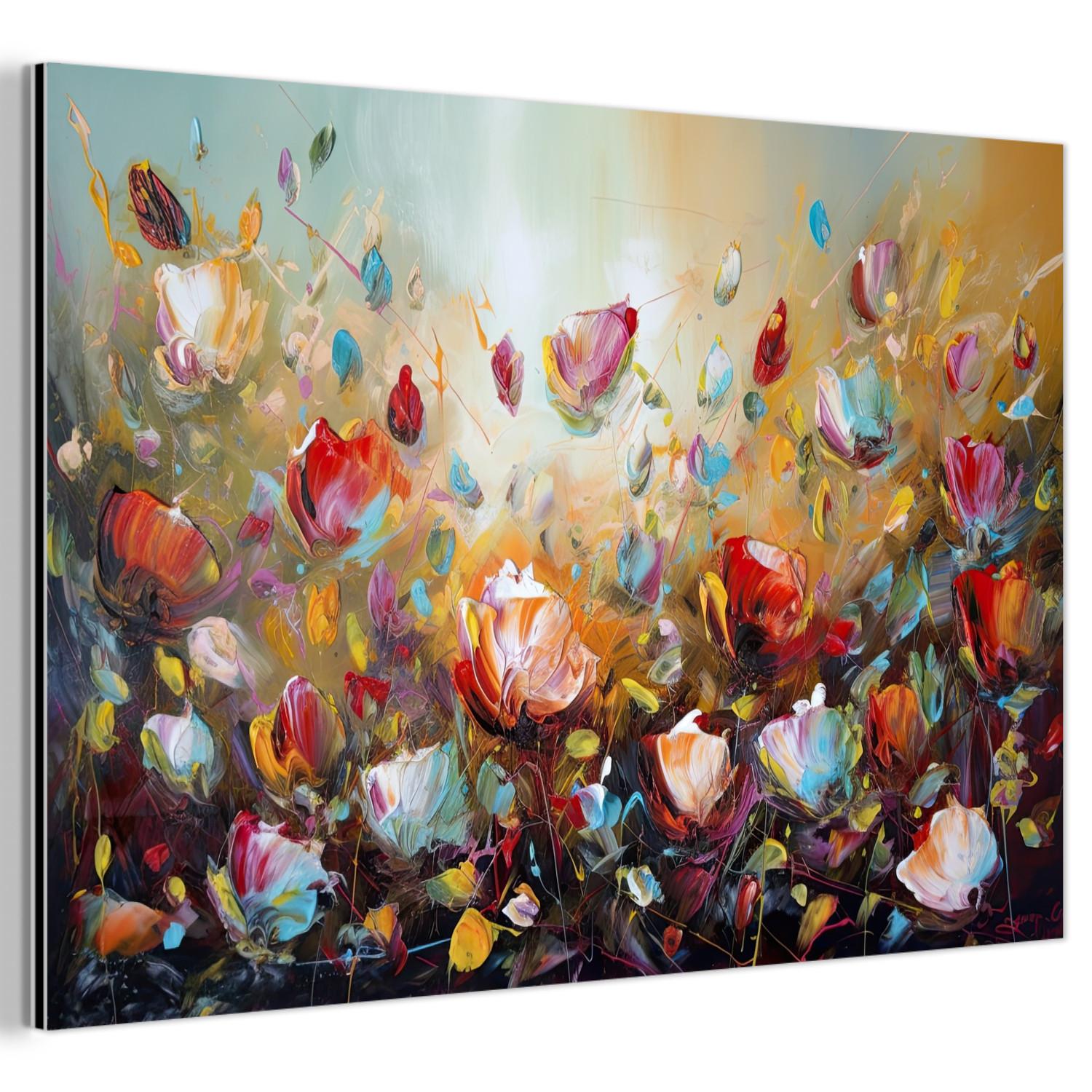 METALLBILD Blumen - Kunst - Natur - Ölgemälde 30x20 cm - Multicolor, Metall (30/20cm) - MuchoWow