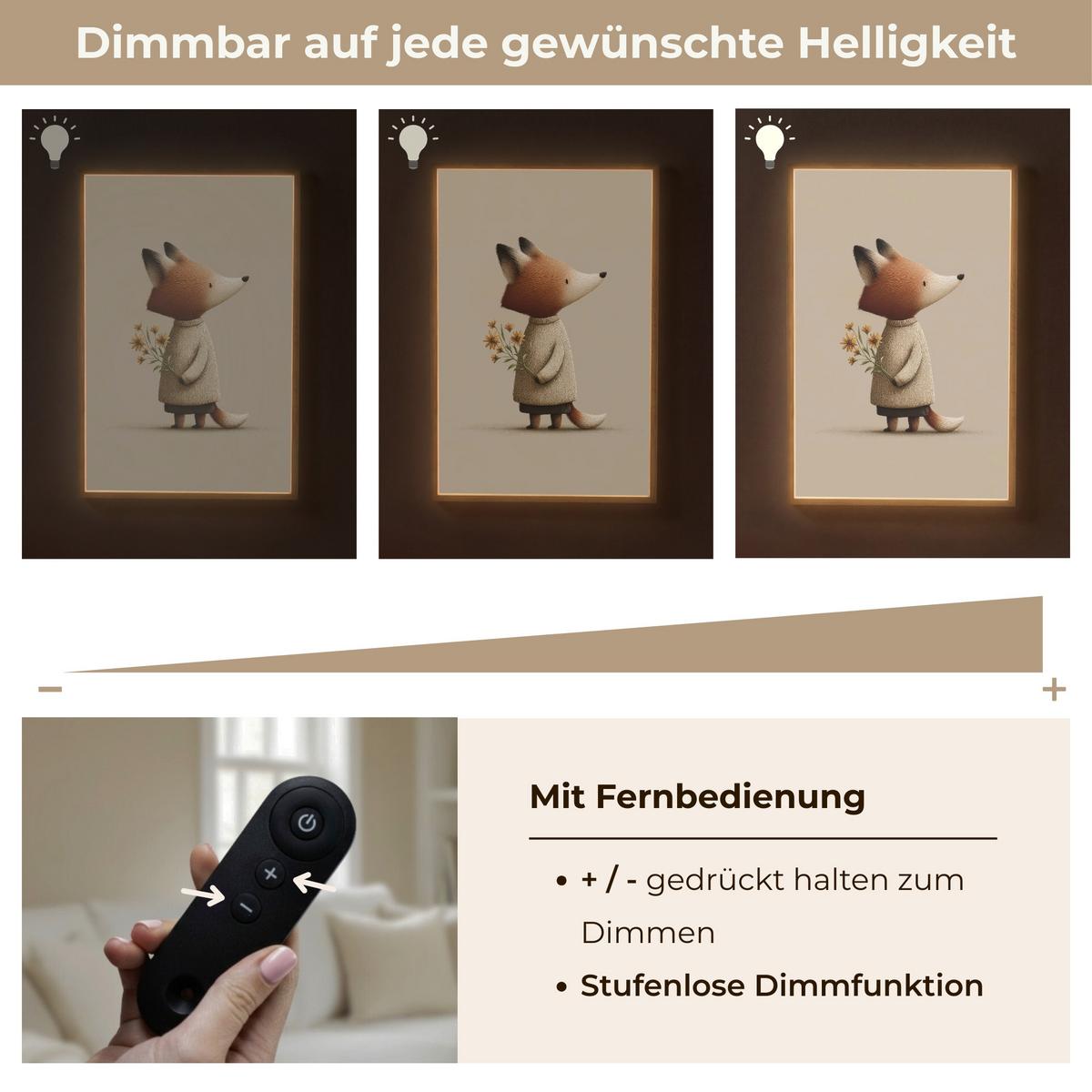 NACHTTISCHLAMPE MIT AKKU Fuchs - Gelbe Blumen - Minimalistisch 70x100 cm - Taupe, Holzwerkstoff (8/70/100cm) - OnlyWow