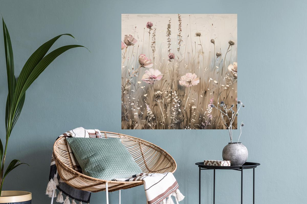 WANDTATTOO Blumen - Rosa - Modern - Beige Wanddeko 50x50 cm - Beige, Kunststoff (50/50/0.1cm) - MuchoWow