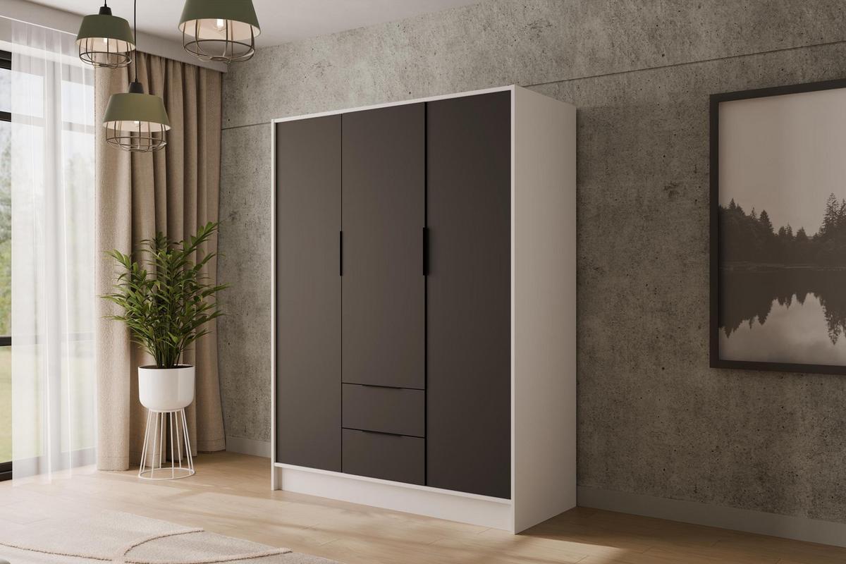KLEIDERSCHRANK mit Flügeltüren KOLIN 150x200cm Weiß / Schwarz - Schwarz/Weiß, Holzwerkstoff (150/200/51cm) - ALTDECOR