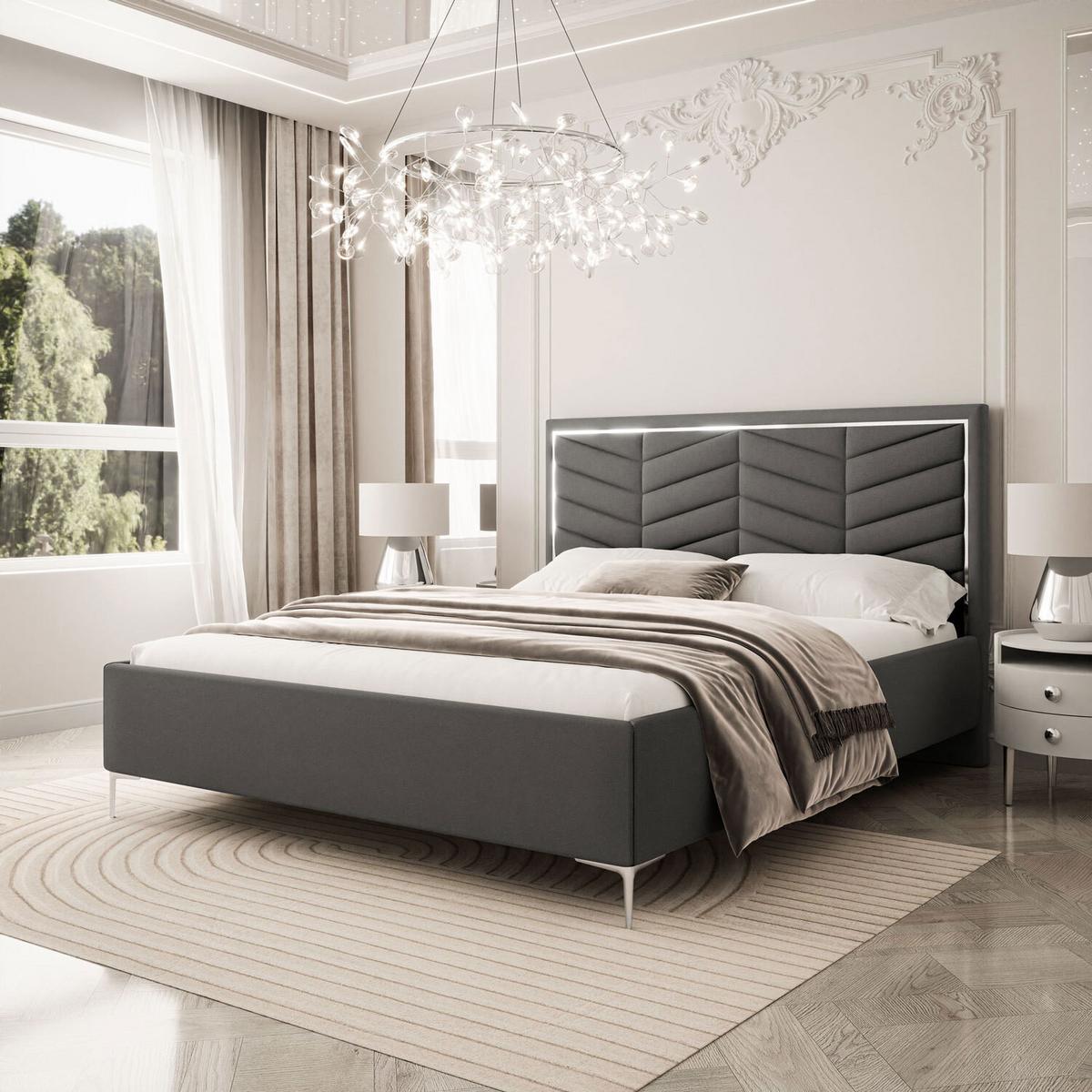 POLSTERBETT AURORA II 140x200 mit Bettkasten Jasmine 96 - Grau, Textil (140/200cm) - Lookway