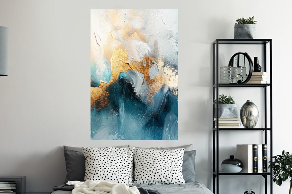WANDTATTOO Abstrakt - Kunst - Gold - Blau Wandaufkleber 80x120 cm - Petrol, Kunststoff (80/120/0.1cm) - MuchoWow