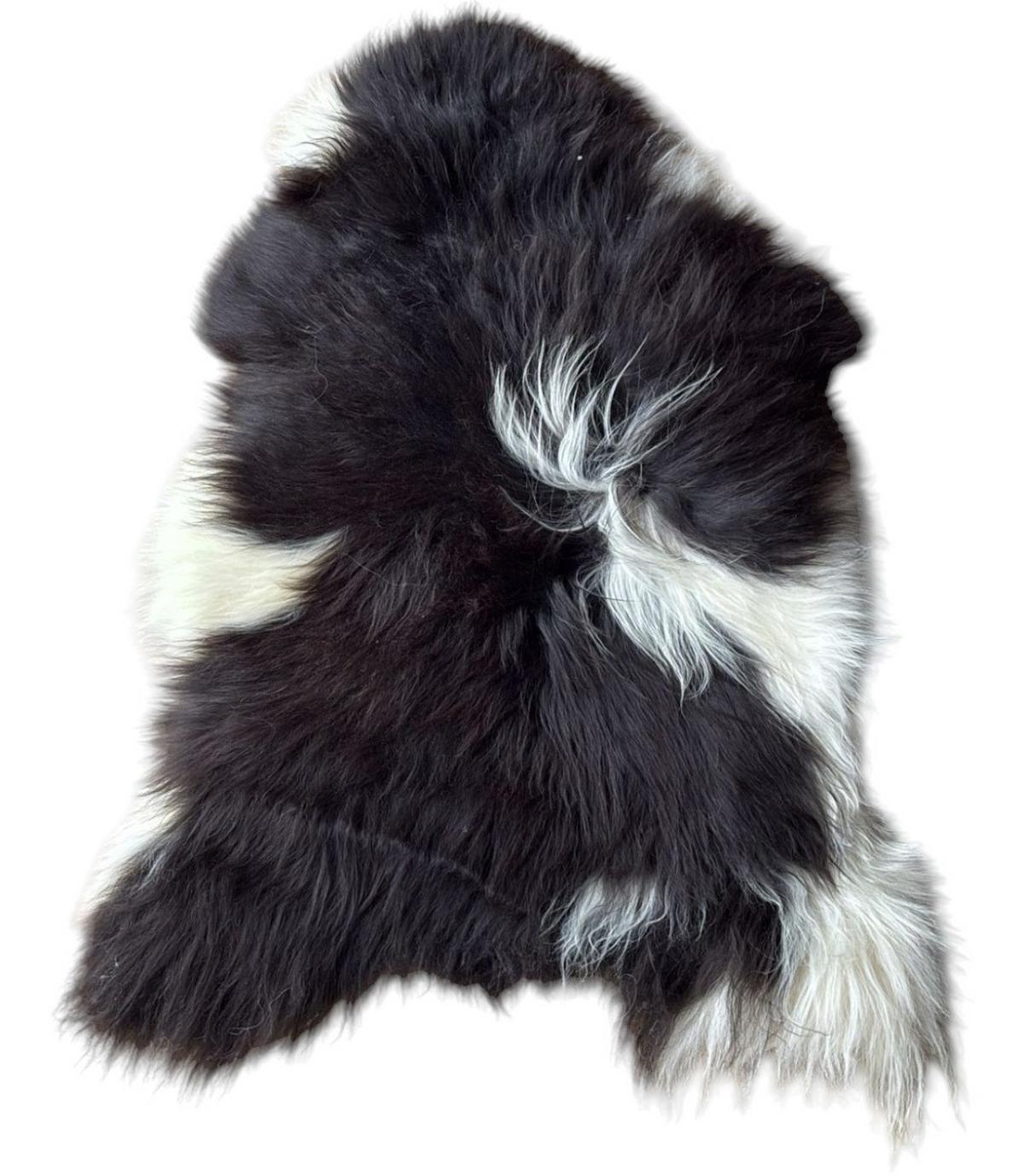 SCHAFFELL Ganzes Island Lammfell Langhaarig Naturfarben Weiß/Schwarz, ca. 120 cm - Schwarz, Fell (65/120cm) - Provellus