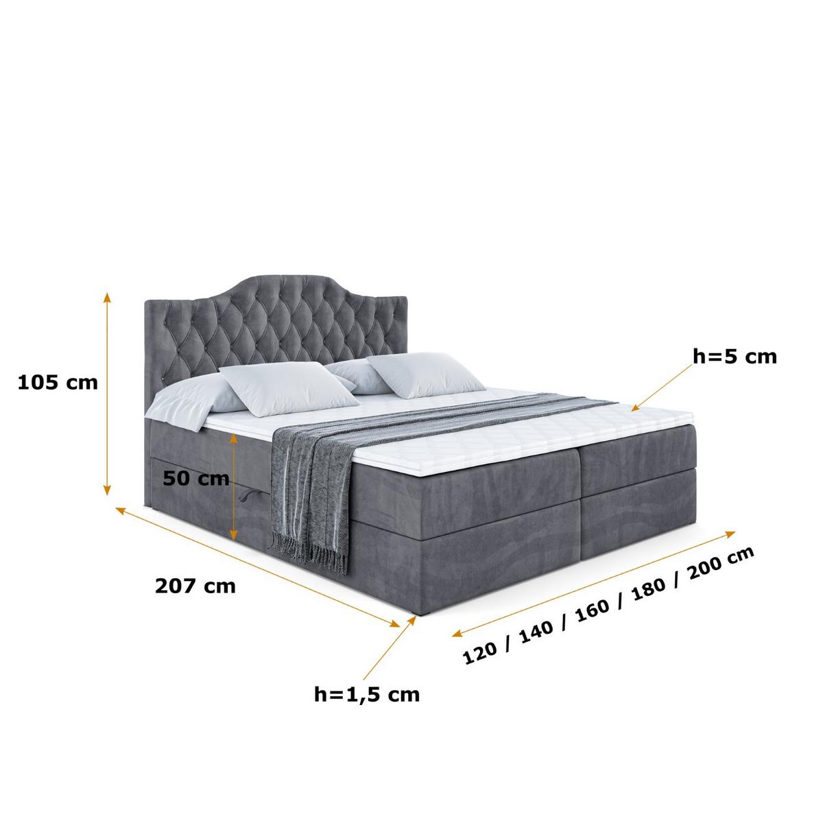 BOXBETT mit Matratze H3 und Lattenrost - VILA-1 - 180x200 cm Dunkelgrau - Dunkelgrau, Holzwerkstoff (180/200cm) - ALTDECOR