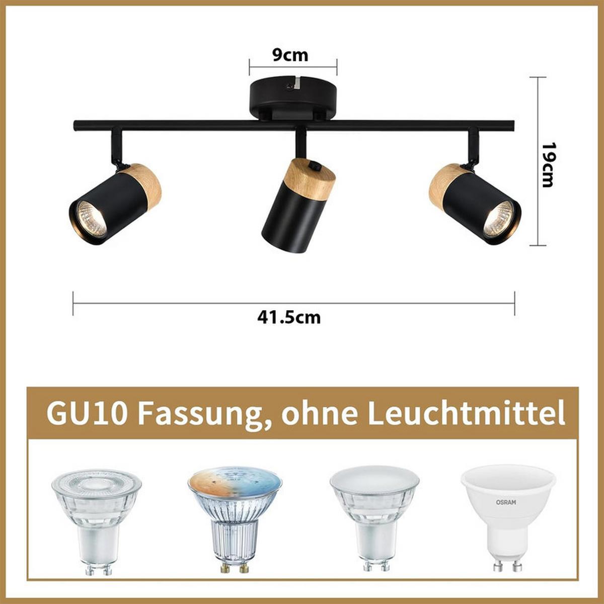 DECKENLEUCHTE Doris 3-flammig 41.5/9/19 cm - Schwarz, Metall (48/9/19cm) - Nettlife