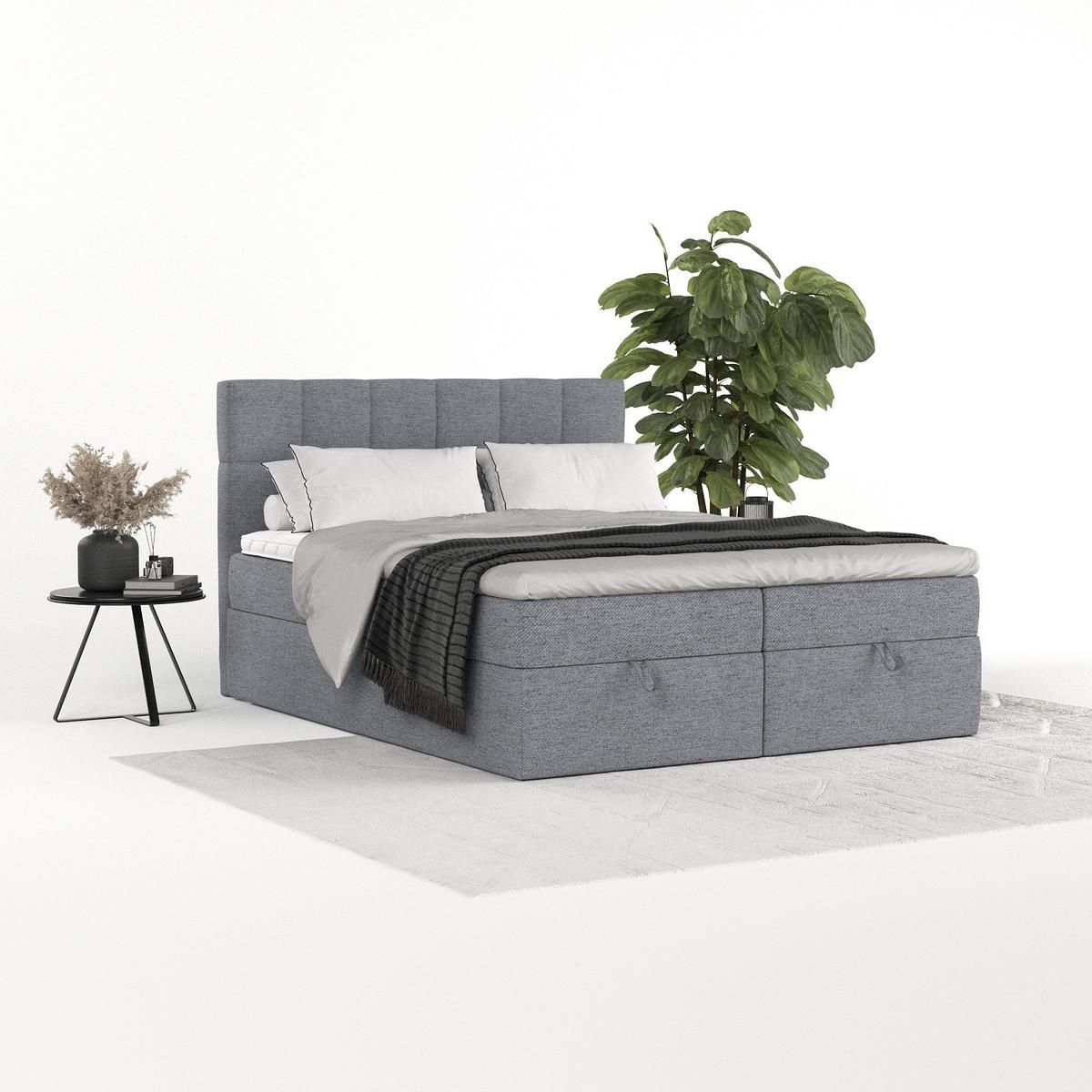 BOXBETT Savio 140/200 cm Grau im Neve Stoff - Schwarz/Grau, Holz/Holzwerkstoff (140/200cm) - AltaBeds