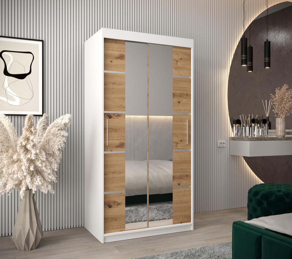 SCHWEBETÜRENSCHRANK 200/100/62 2-türig - Silberfarben/Eiche Artisan, Holz/Kunststoff (100/200/62cm) - MÖBEL KRYSPOL