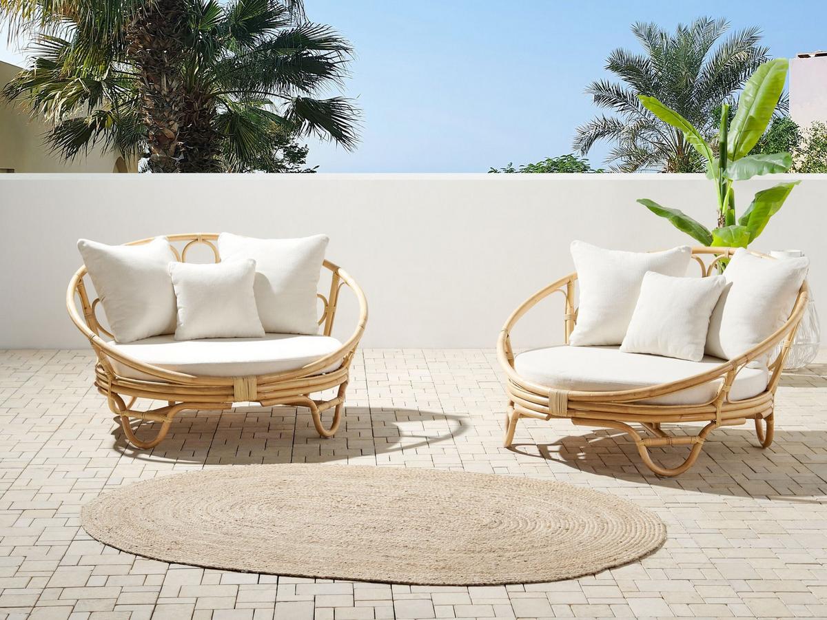 SONNENINSEL 2er-Set Rattan natürlich Auflagen Beige Rossano - Beige/Naturfarben, Naturmaterialien (112/71/110cm) - Beliani