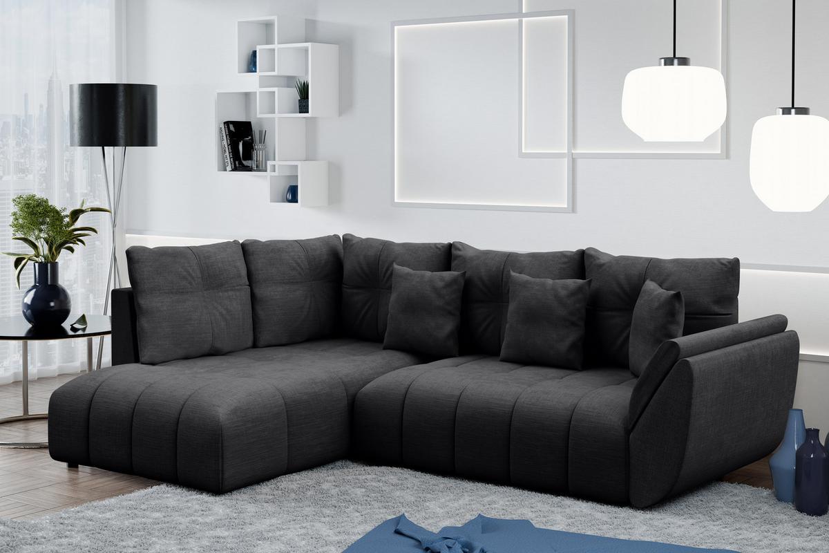 ECKSOFA L Form Corleone Dunkelgrau 268/192/96 cm mit Schlaffunktion - Dunkelgrau/Schwarz, Kunststoff/Textil (268/192cm) - AX Living