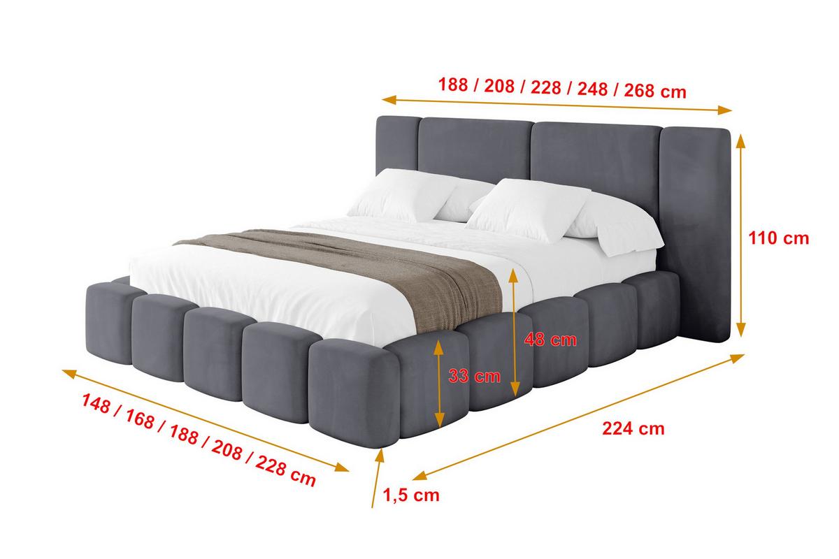 POLSTERBETT mit Bettkasten und Lattenrost, Bett mit Matratze H3/H4 - NILO 200x200 Dunkelgrau - Dunkelgrau, Holzwerkstoff/Textil (200/200cm) - ALTDECOR