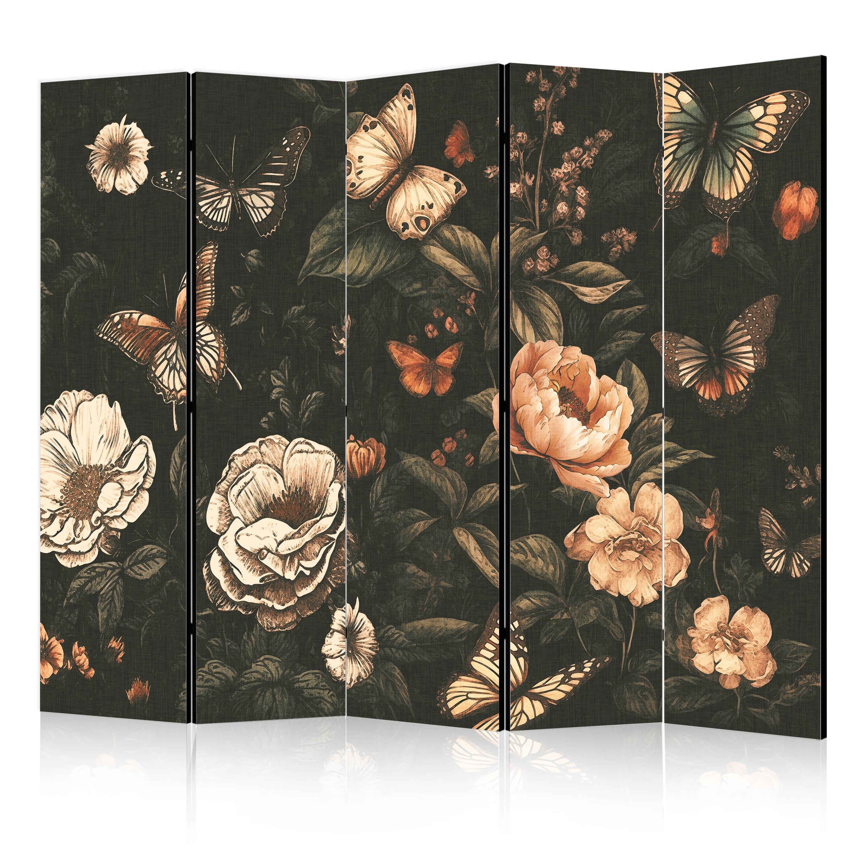 PARAVENT 5-tlg 225x172 cm Schmetterlinge und Blumen - Multicolor, Holz/Textil (225/172/3cm) - Muralo