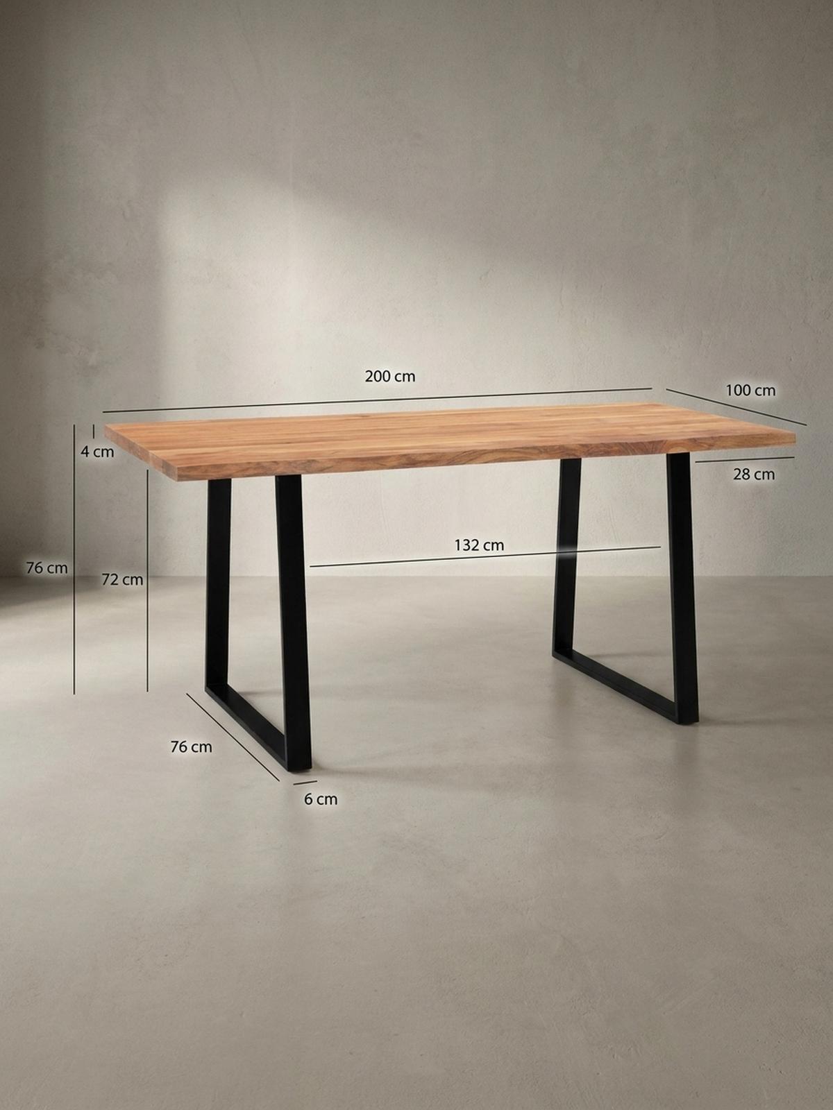 SCHREIBTISCH Massivholz Baumkante Handgefertigt Akazie TARN, Goldbraun-Schwarz 200x100x76 cm - Schwarz/Braun, Holz/Metall (100/200/76cm) - KADIMA DESIGN
