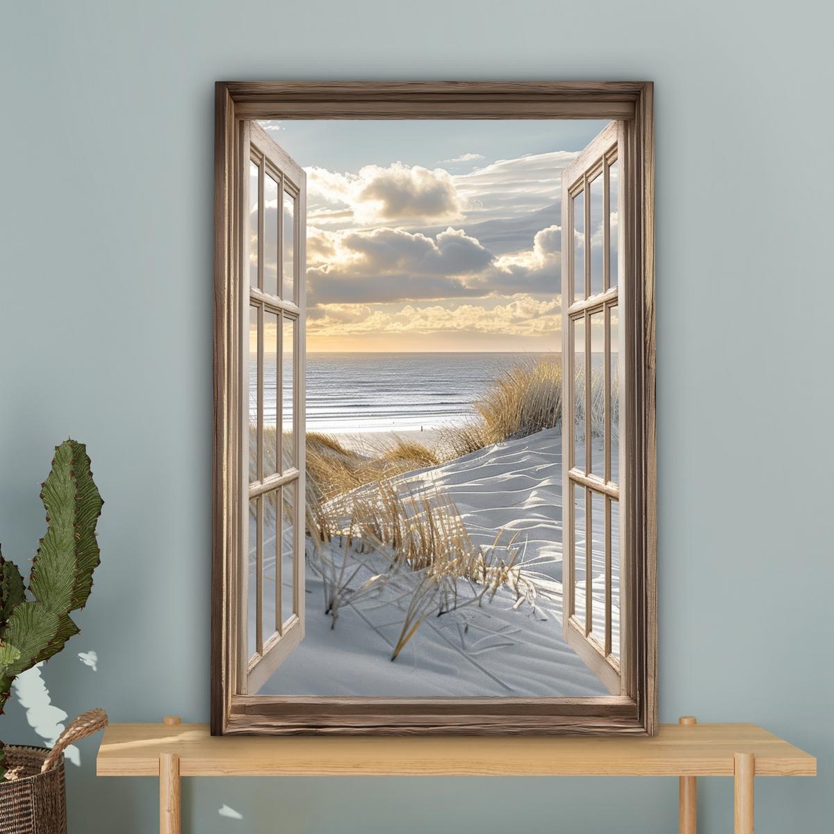 LEINWANDBILD Ausblick - Strand - Dünen - Meer - Natur Wanddeko Schlafzimmer 60x90 cm - Sandfarben, Textil (60/90cm) - MuchoWow
