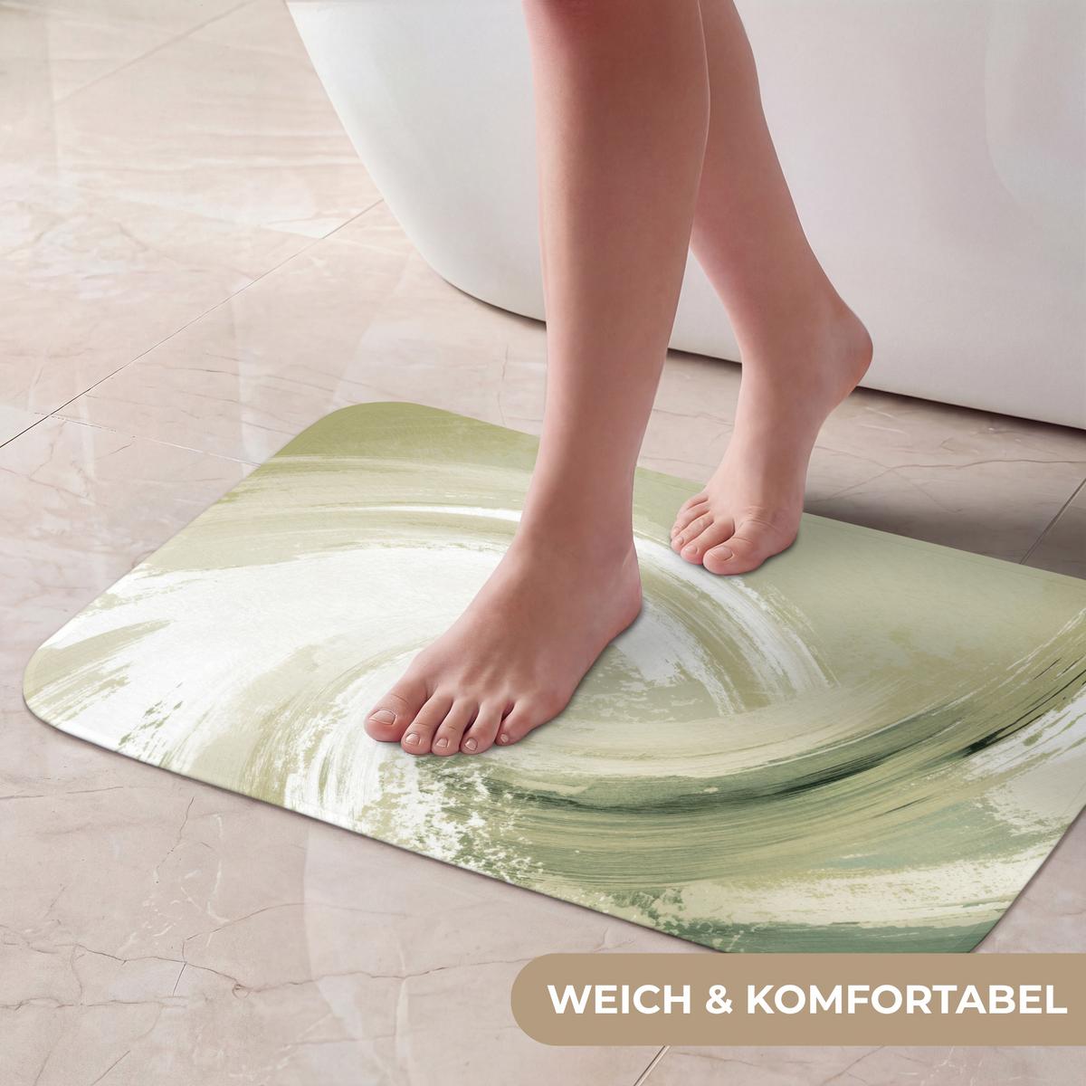 BADEMATTE Abstrakt - Pinselstriche - Wellen - Grün 60x40 cm - Mintgrün, Textil (60/40cm) - OnlyWow